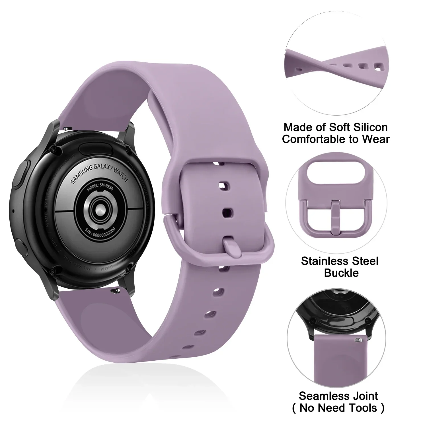 Versatile 20mm Silicone Smartwatch Strap in Black