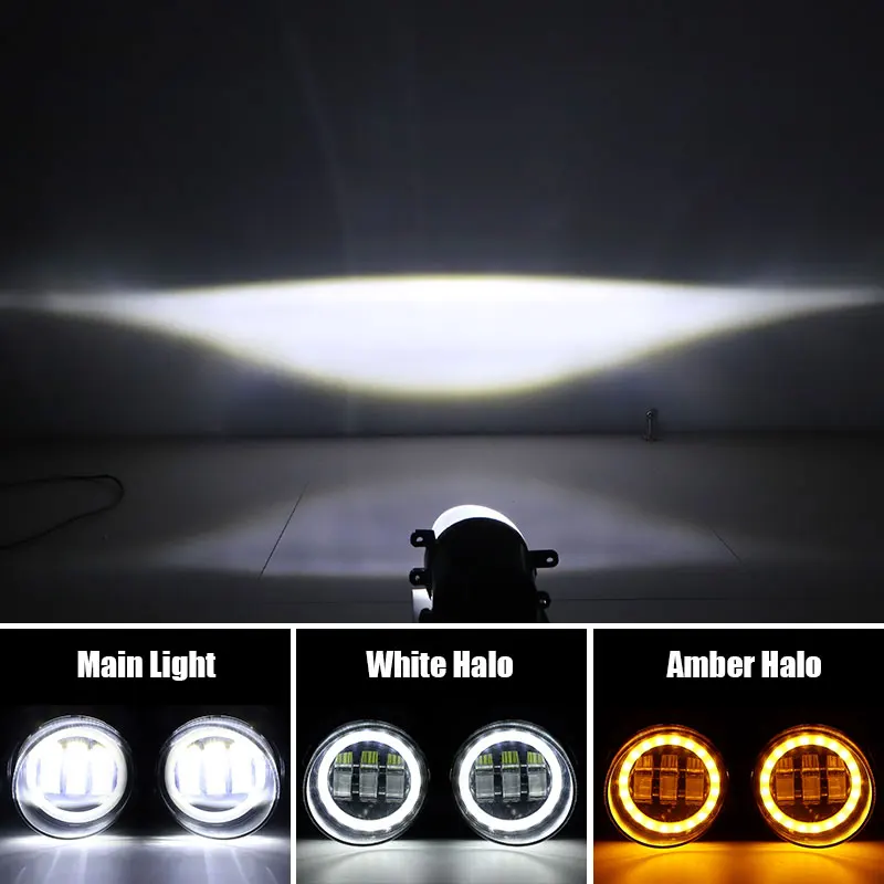 DRL LED Fog Light with White Amber Angel Eyes Lens and Projector