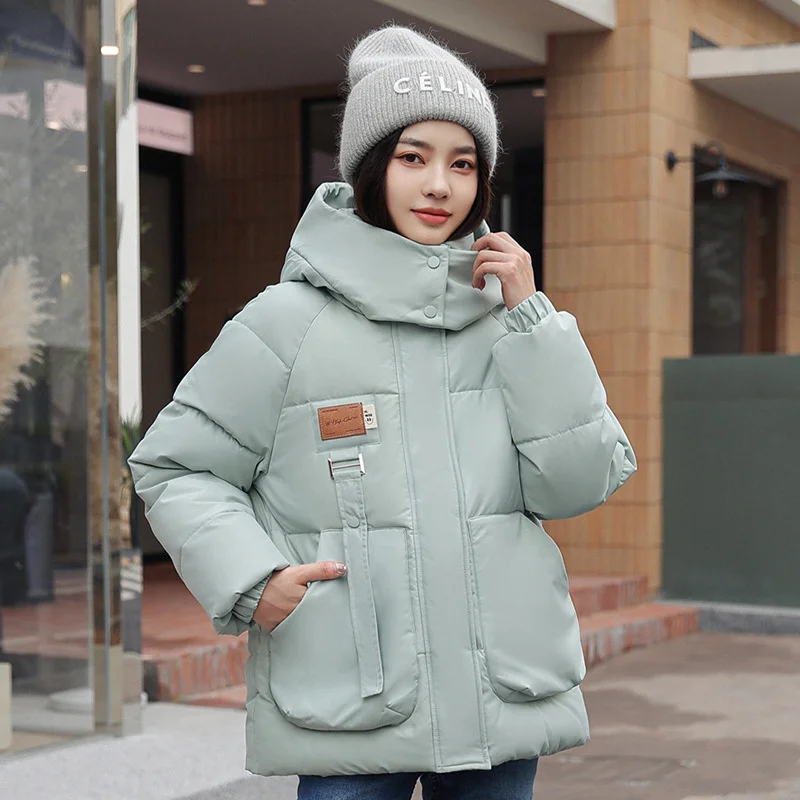 2024 New Winter Down Cotton-padded Jacket Women Short Coats Hooded Parka Windproof Outerwear Oversize Loose Female Warm Overcoat