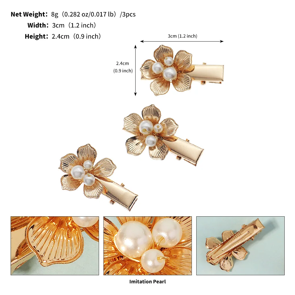 3 Stück Exquisite Legierung Blumen-Haarspangen Handgefertigte Perlen-Haarklammern Mädchen Mode-Haarnadeln Party Alltags-Haaraccessoires – Detail 4