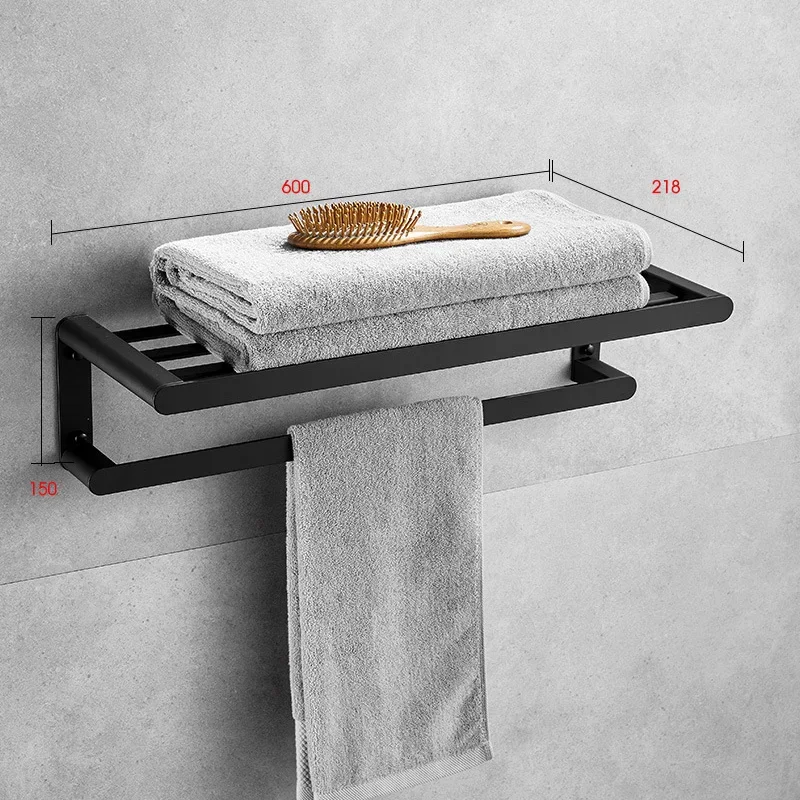 Black space aluminum towel rack bathroom hardware pendant bathroom towel storage rack accessories towel rack