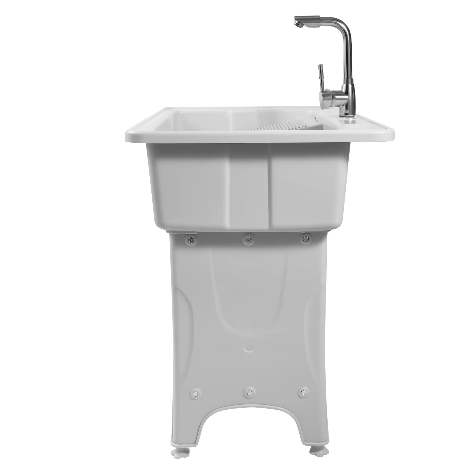 Utility Sink Laundry Tub for Laundry Room, Freestanding Plastic Laundry Sink w/Washboard, Portable Wash Bowl Basin w/Cold&Hot 4