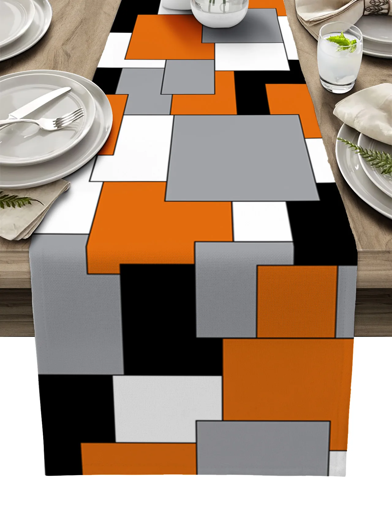 Irregolari quadrati astratti Runner da tavolo in lino per tavolo da pranzo decorazione del partito Anti-macchia tavolino tovaglia