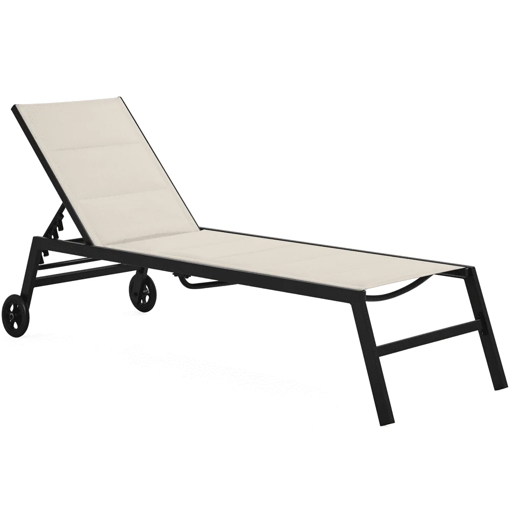 

SmileMart Thickened Texteline Portable Chaise Lounge with Wheels, Beige