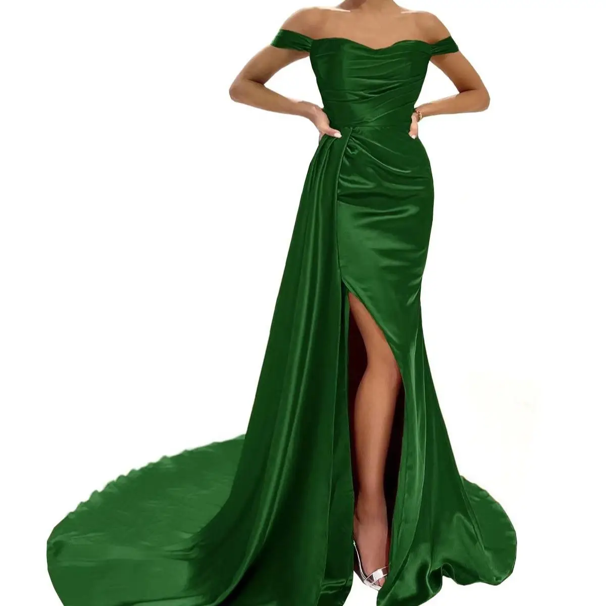 Off Shoulder Evening Dresses Long Mermaid Satin فساتين السهرة  Slit Party Prom Gown with Tail for Women black evening dresses