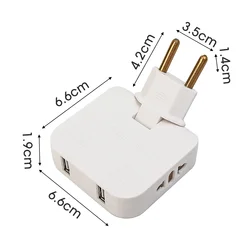 180 - Degree Rotatable EU Plug Adapter with 2 USB Ports and 4 AC Outlets (WHITE)