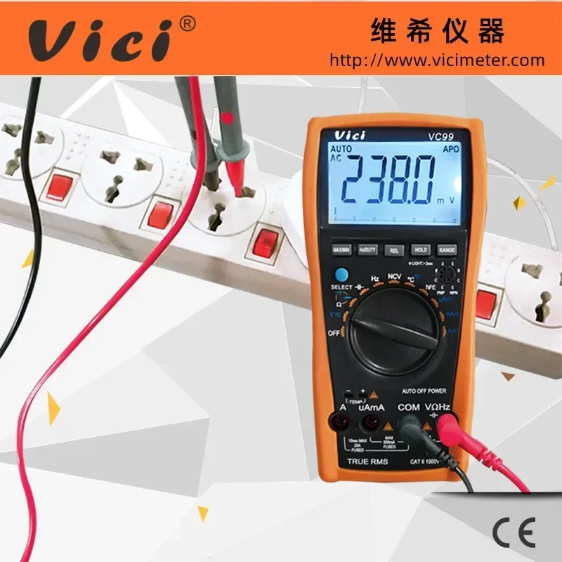 Vici VC99 Auto-Ranging Multimeter Backlit LCD AC/DC Tester Home/Electricians Data Hold/Temperature/NCV CE Certified digital multimeter
