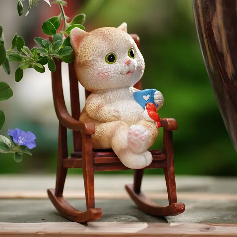 

Cartoon Cute Cat Cafe Desktop Rocker Chair Decoration Office Garden Courtyard Animal Decoration Set Gift