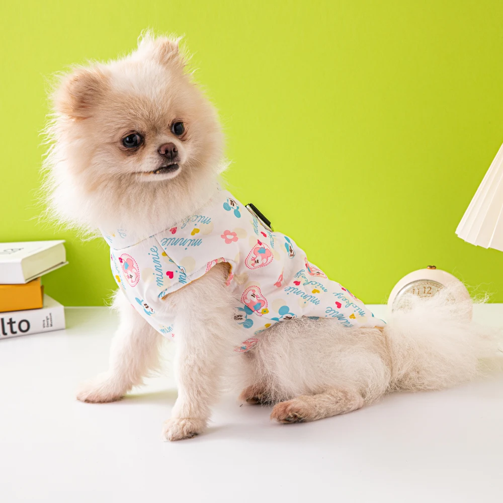 Disney Winter Dog Coat Cute Mickey Minnie Print Pet Vest Outdoor Warm Dog Cotton Coat New Clothes for Small Dogs