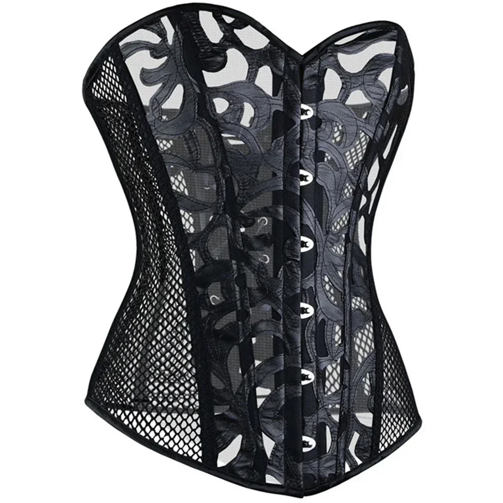 Transparent Sexy White Corset Plus Size 6XL Corsets Overbust Fish Bone Bustier Hollow Out Corselet Front Clasp Closure Korset