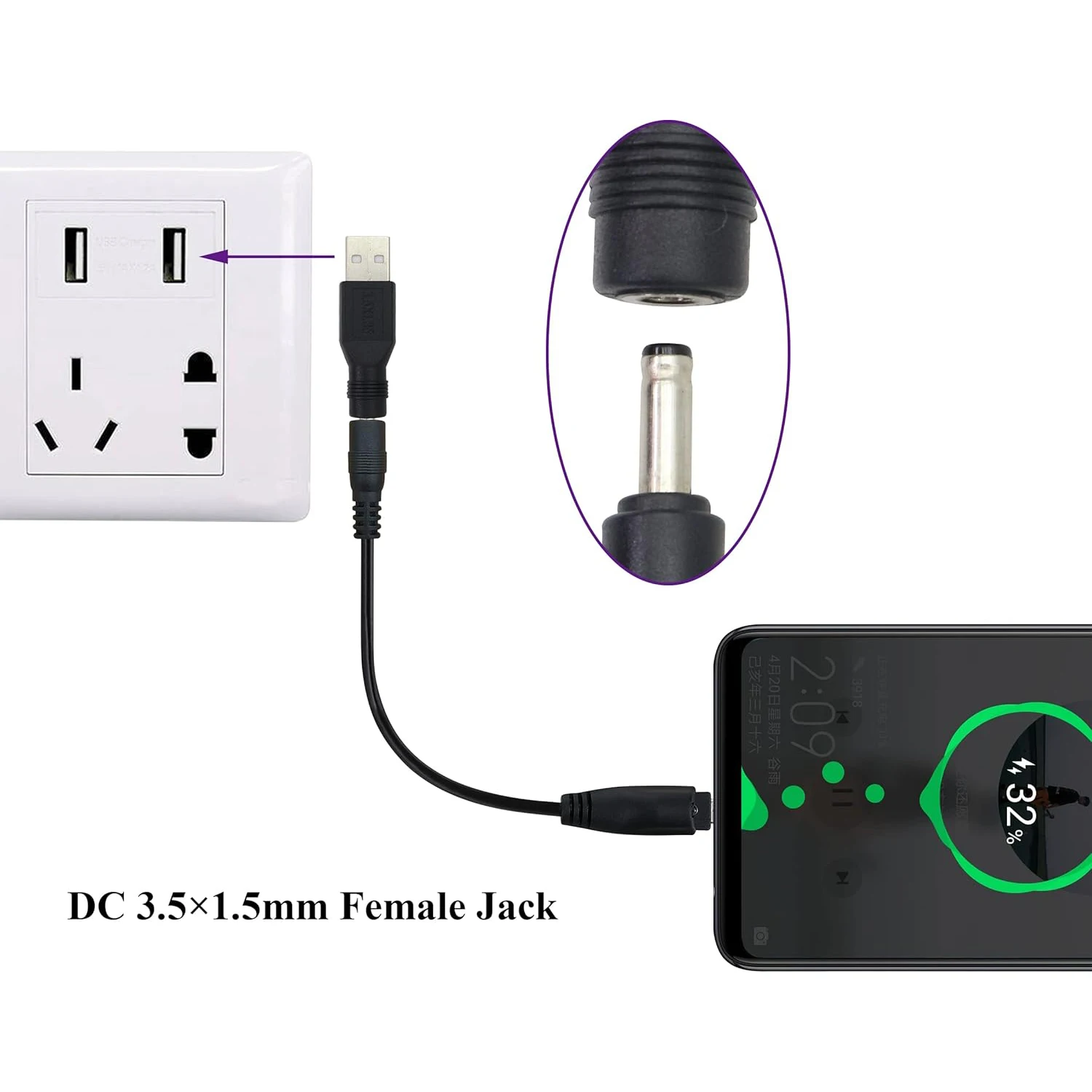 (2 Pack) USB to DC 3.5&times;1.35mm Power Adapter 5 Volt USB 2.0 A Male to DC 3.5&times;1.35 mm Female Jack 5V Barrel Power Plug Charger