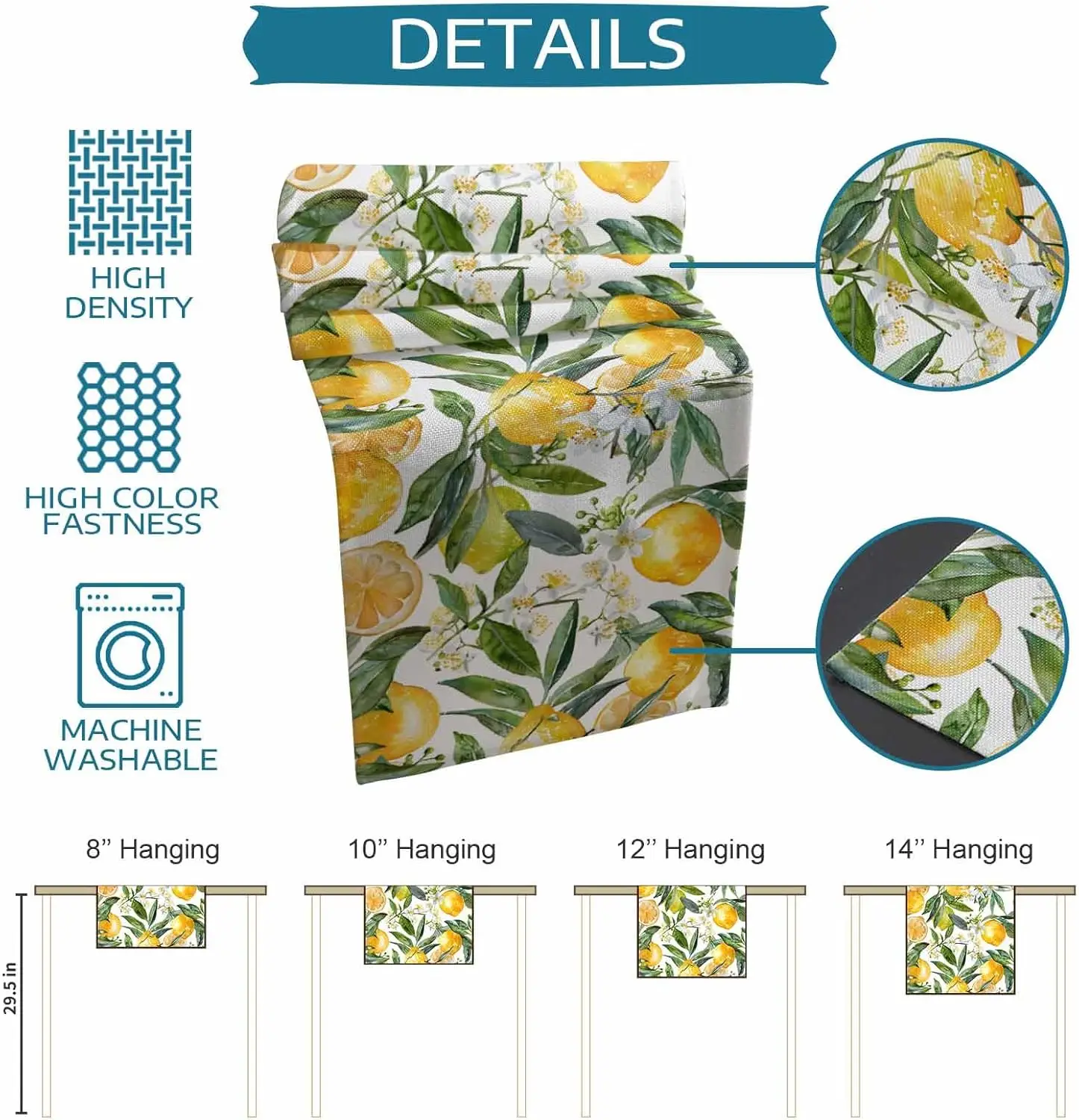 Spring Lemon Leaves Linen Table Runner Dresser Scarf Decor Summer Yellow Green Botanical Flower Table Runners Dining Table Decor 6