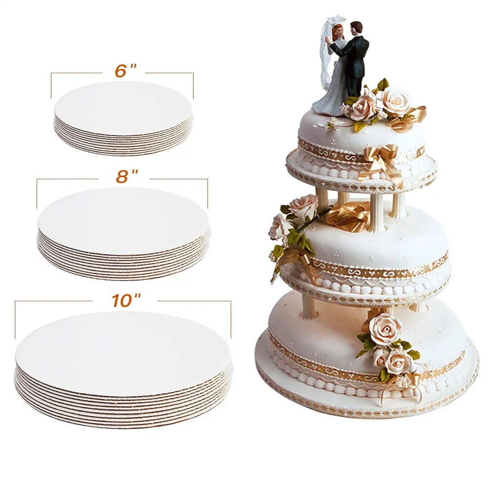 Baking Supplies Cake Tools 6/8/10 Inch Round White Base Disposable Coated Plate Disc Cupcake Dessert Tray Tools 058