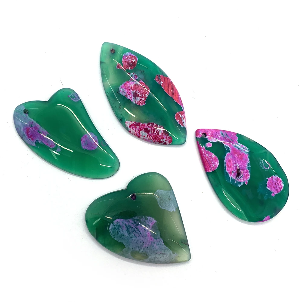5pcs/pack Natural Stone Beads Water Drop-shaped Green Pattern Suitable for DIY Making Necklace Earrings Jewelry Accessories