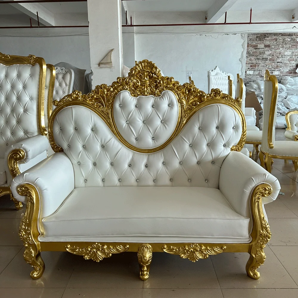 Luxury Party Furniture White Gold Wedding Royal King Throne Chair