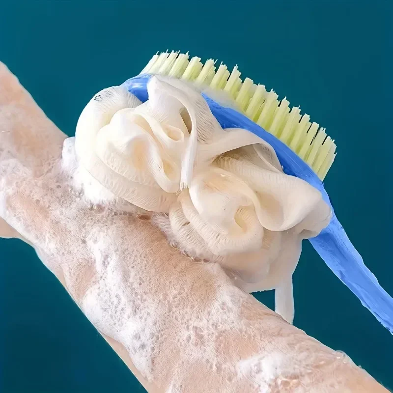 2-in-1 Bath Body Scrubber Brush Soft Back Brush Exfoliating Bath Shower Sponge Scrubbing Bathroom Shower Cleaning Tool