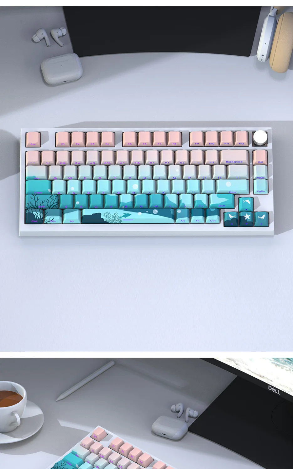 lado gravado Keycaps, sublimação translúcida, adaptável a 68, 75, 96, 104, 125 chaves