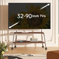 Mobile TV Stand Rolling TV Cart with Wheels for Most 32-90 Inch TV Stand with Double Wooden Shelf Height Adjustable Heavy-Duty 2