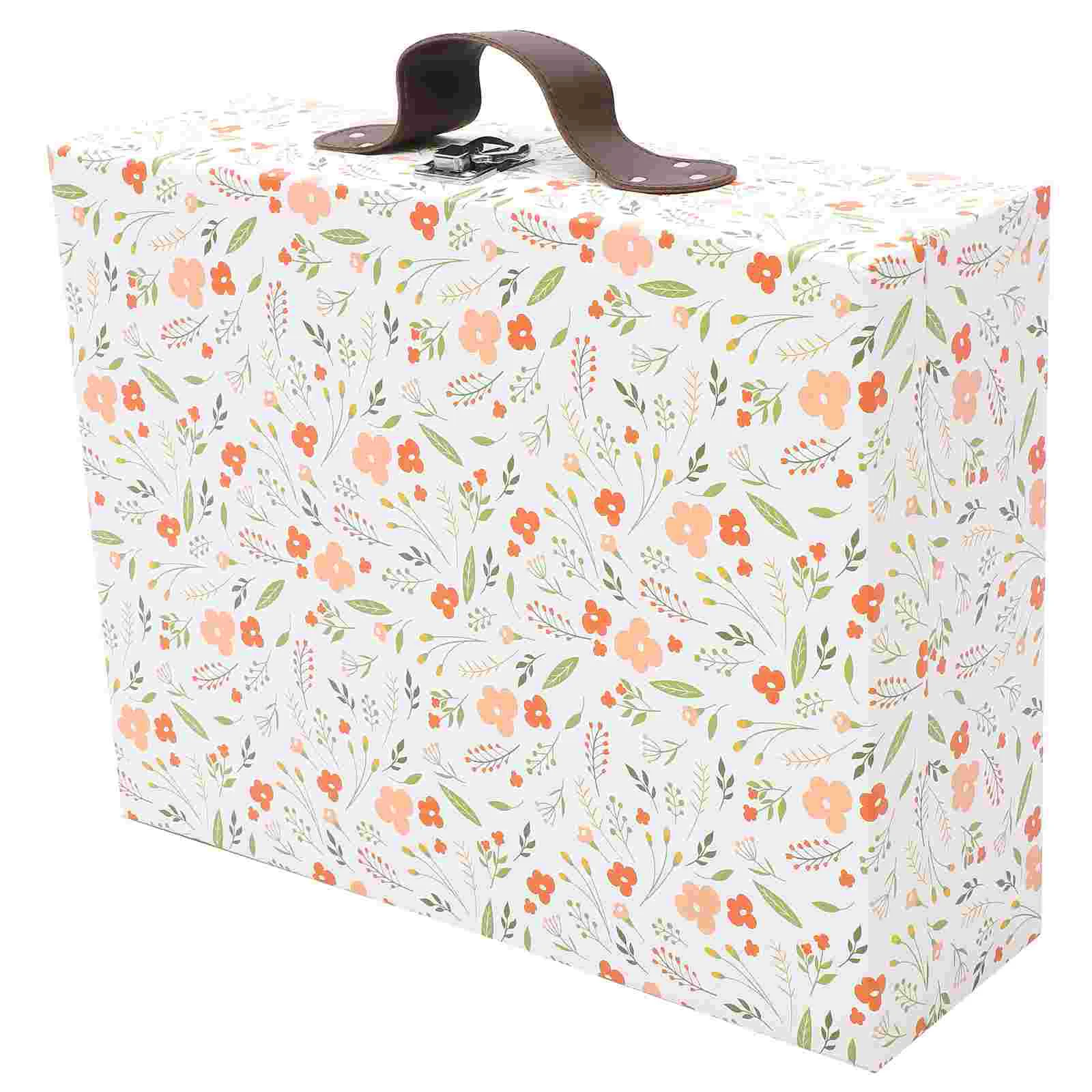 

Paperboard Suitcases Cardboard Suitcase Box Handle Vintage Decorative Box Flower Print Doll Clothes Storage Decorative Gift