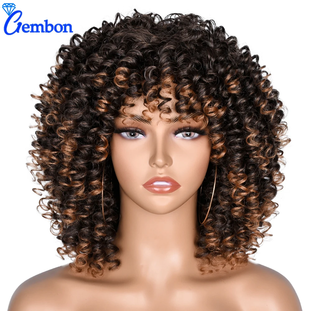 GEMBON Hair Black Women Mixed Blonde Brown Curly Hair, No Glue, Natural