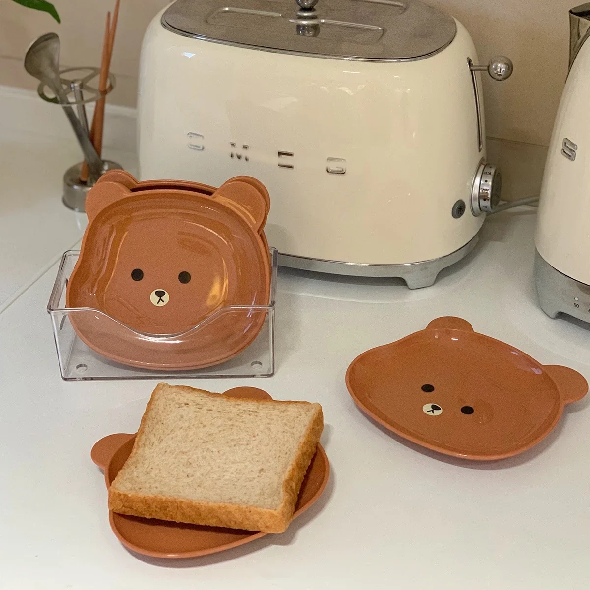 Kitchen Dish Cute Bear Bowl Plate Set Tableware Kawaii Reusable Plastic Breakfast Salad Yogurt Bowl Snack Dish