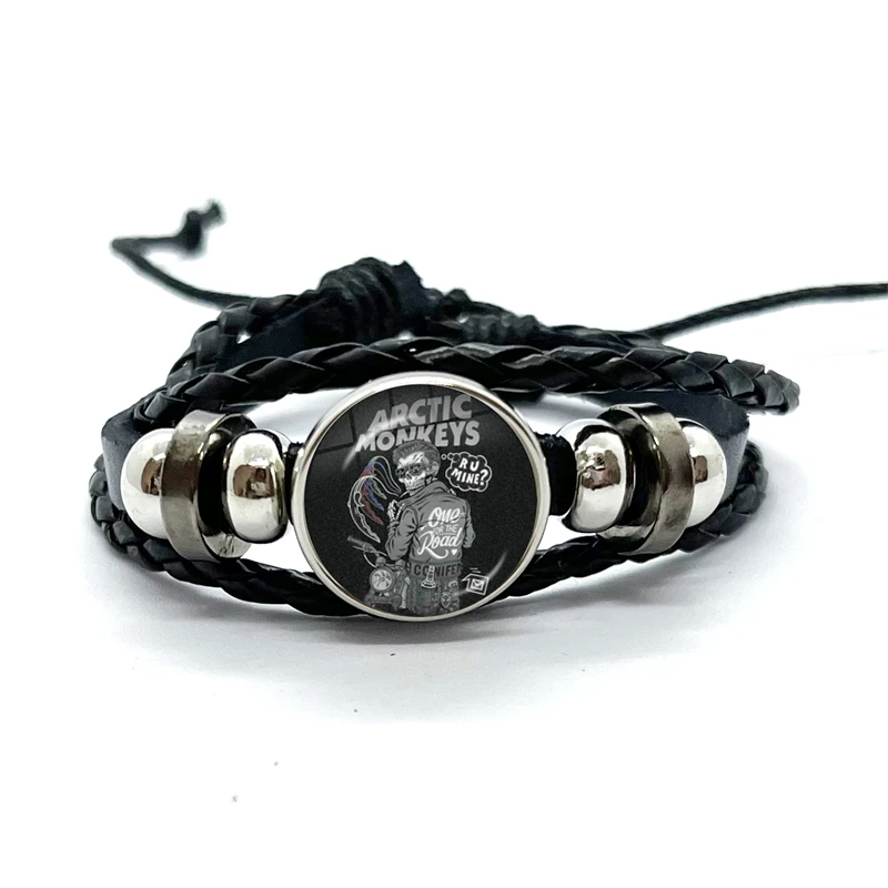Leather Bracelet Fashion Creative Design Cartoon Arctic Monkeys Glass Gem Leather Bracelets Multilayer Braided Bangles Handmade Jewelry Gifts