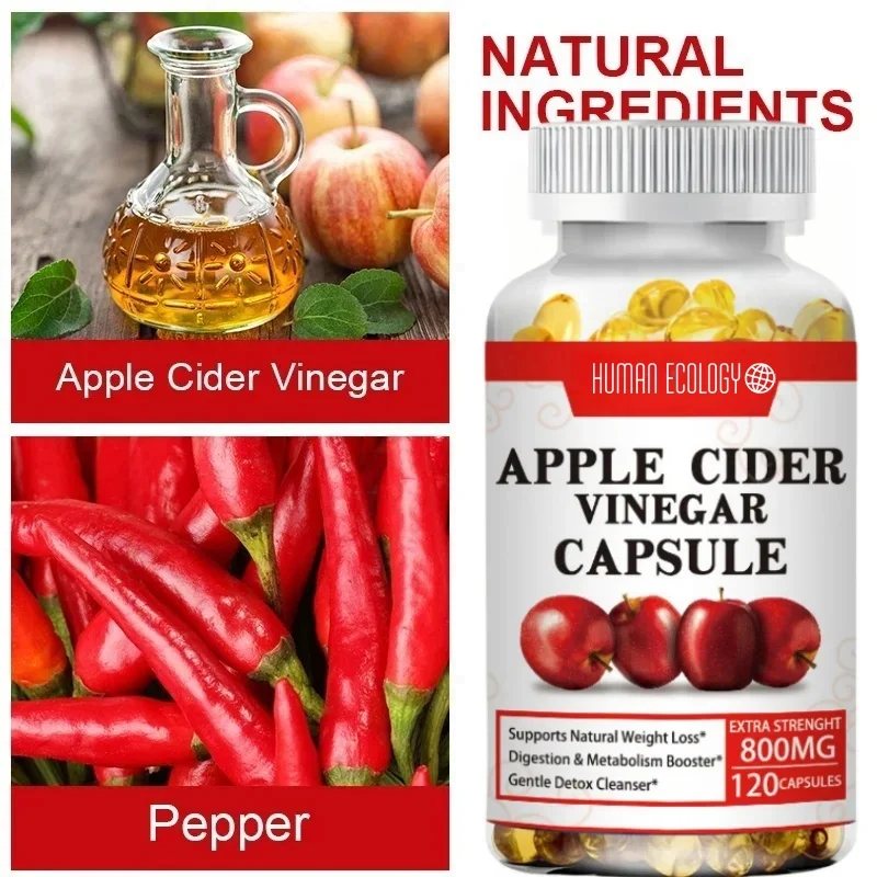 Organic Apple Cider Vinegar Capsules Healthy Weight Management Digestion Detox Immune Soothes Gas Bloating Food