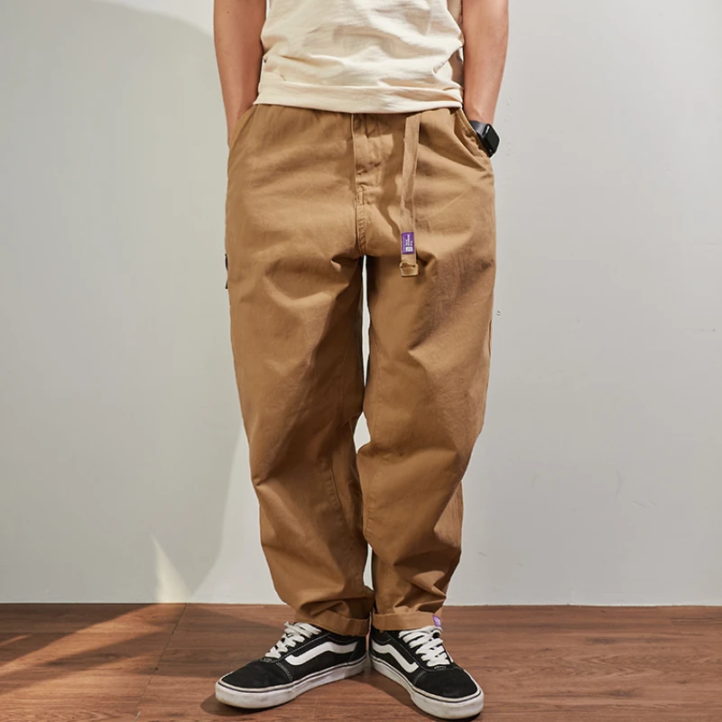 Baggy tapered casual pants cotton autumn and winter weight trousers men's overalls 6