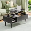 Wood Lift Top Coffee Table with Hidden Compartment and Large Storage Shelf, Lift Tabletop Dining Center Table 2