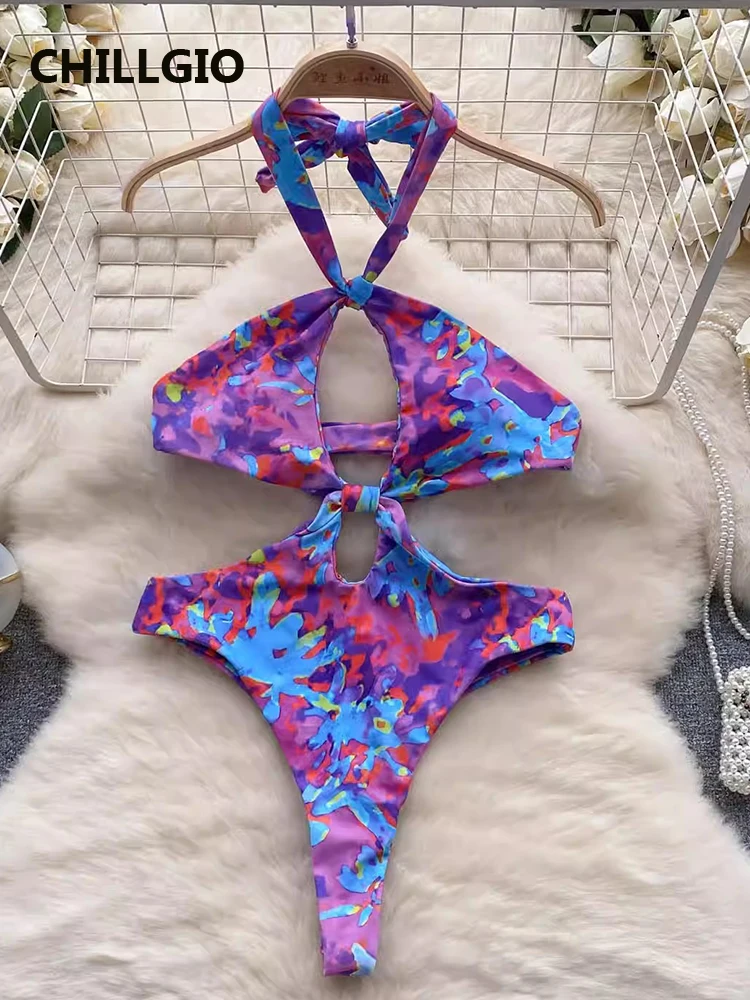 

CHILLGIO Women Sexy Print Swimsuits Fashion One Piece Combination Onesie Backless Catsuit Tight Vintage Bohemian Beach Bodysuits