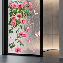 Floral Vine Wall Decal with Pink Roses and Butterflies - Home Decor Sticker (Pink)