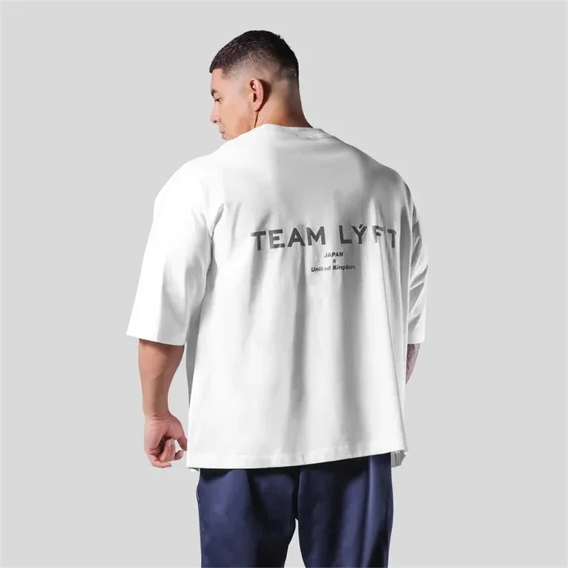 TEAM LYFT Silver Letter Print Brand Comfortable Cotton Men GYM T-Shirt O-Neck Short Sleeve T Shirt M-3XL Man T-shirts Top Tee 3