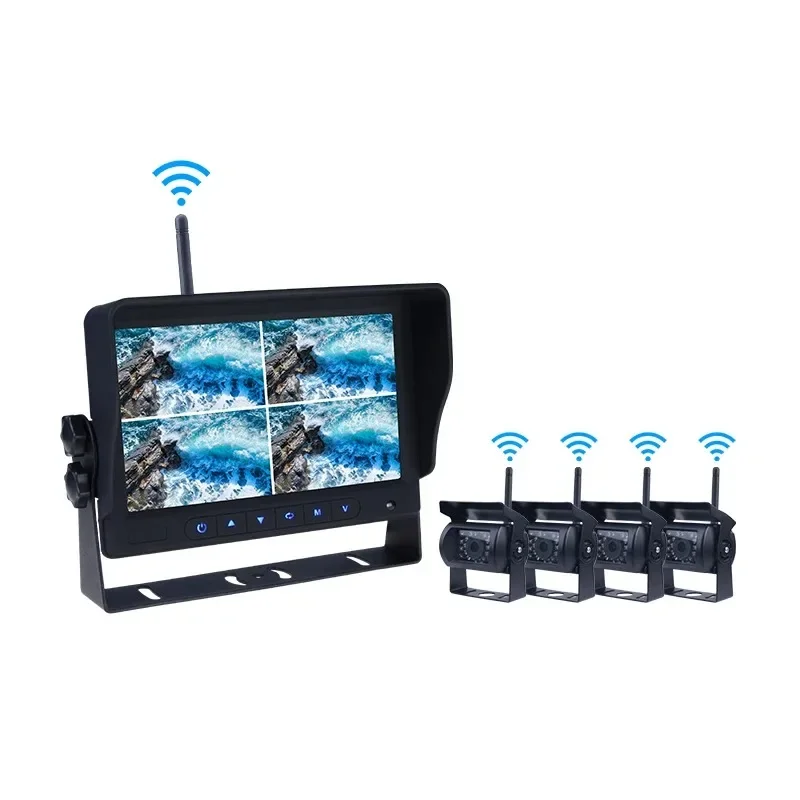 

4-channel 7Inch AHD Wireless Truck Bus Reverse Backup Camera Monitor System for Car Trucks, Bus, Campers RV Travel Trailers