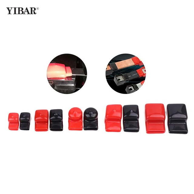 Couvercle de borne de batterie de voiture en caoutchouc carré noir et  rouge, capuchon de protection isolant, connecteurs de fil, 2 pièces -  AliExpress