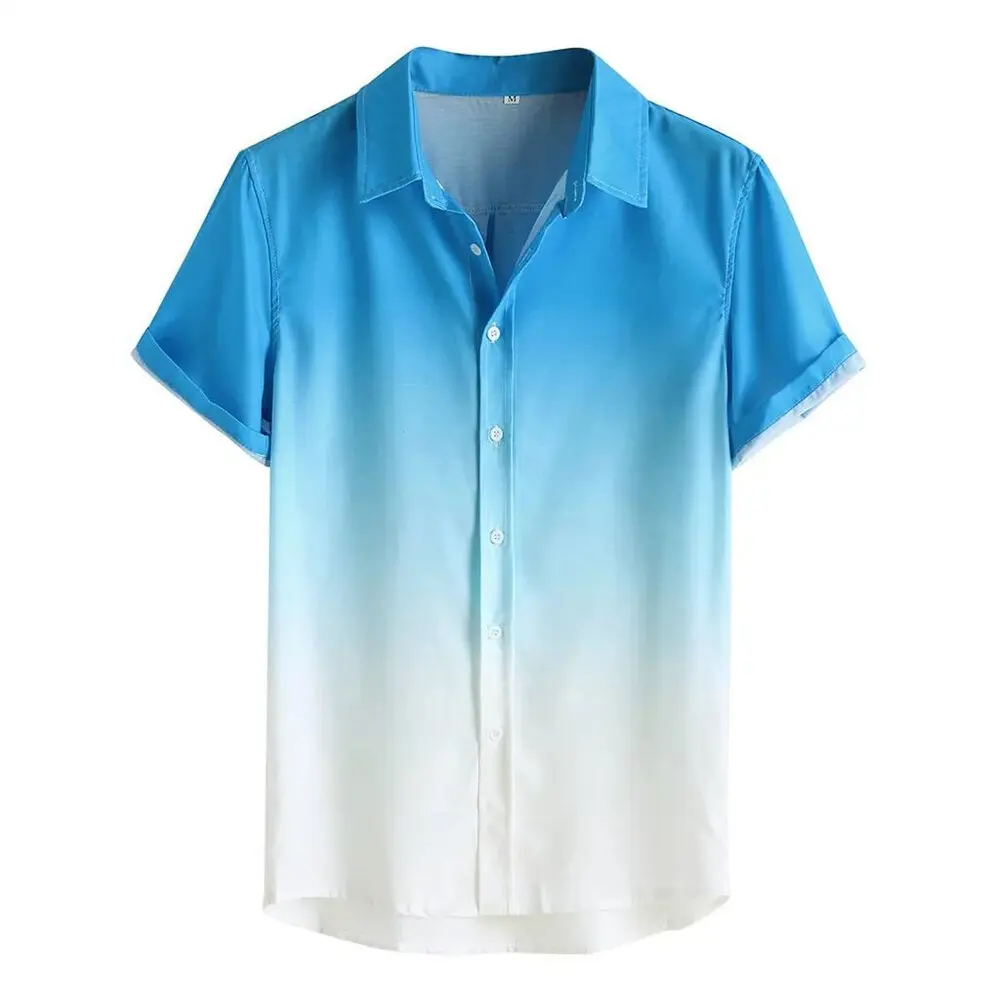 Summer Fashion Men's Short Sleeve Shirts Gradient Color Printed Tops Casual Business Shirts Everyday Street Tops Oversized S-5XL 3