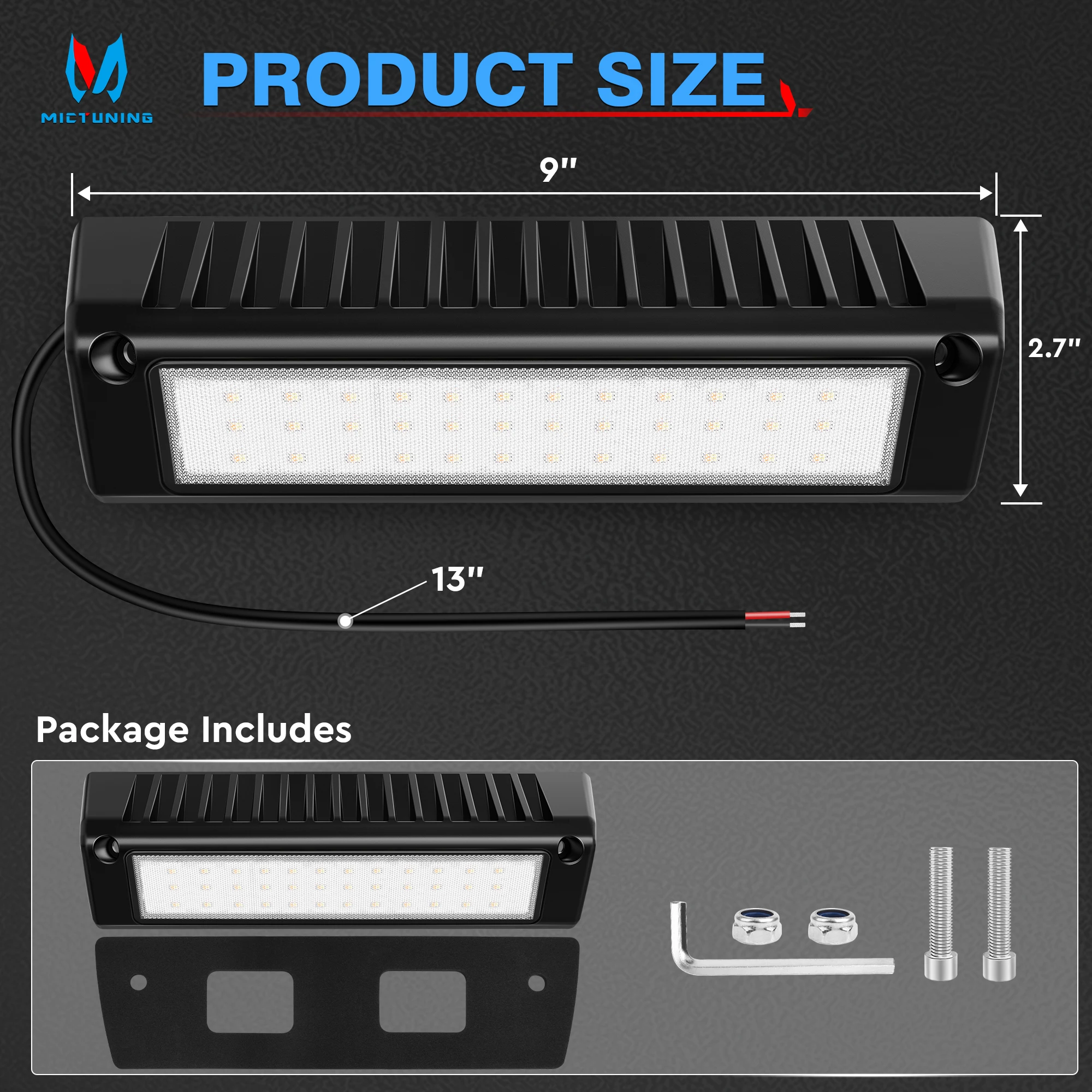 Mictuning RV Porch Lights 9-Inch 36W LED Utility Awning Light, 2100LM Exterior Lighting for Trucks Trailers Marine Boats Campers