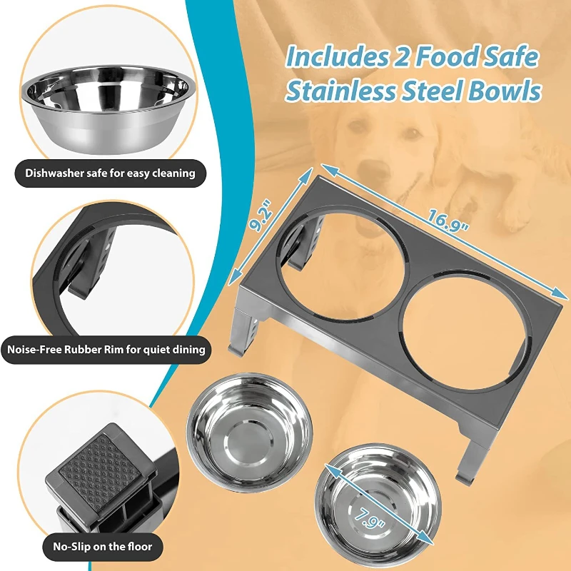 Dropship Dog Raised Bowls With 6 Adjustable Heights Stainless