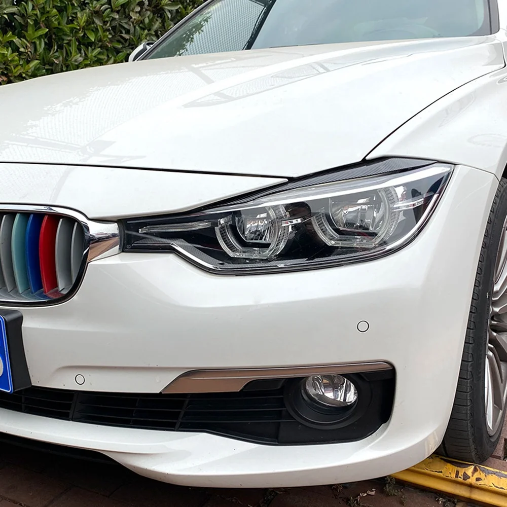 탄소 섬유 전면 도금 헤드라이트 커버, 헤드 라이트 램프, 눈꺼풀 눈썹 트림 ABS, BMW F30 F35 2013-2019, 2 개