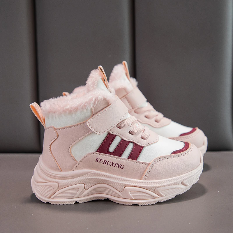 Warm Children Sneaker Winter Girls Cotton Shoes Luxury High Top Trainers School Sports Tennis Snow Girls Boy Fur Sneaker Boot