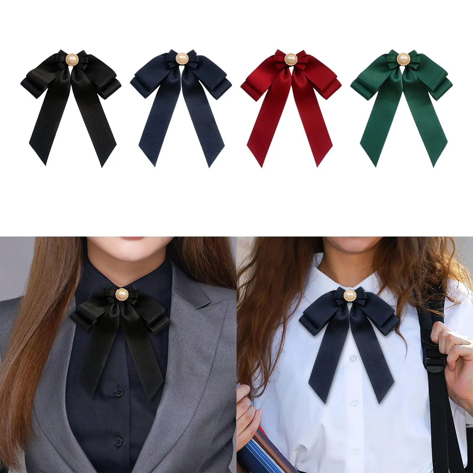 Women`s Pre Tied Bowknot Brooch Decoration Creative Lightweight Fashion Ribbon Brooch for Dress Scarf Shirts Tuxedo Anniversary