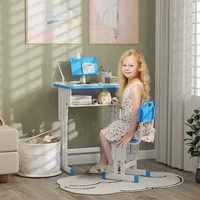 Homcom Ensemble bureau et chaises pour enfants réglables 60X45X90-102 cm Bleu 2