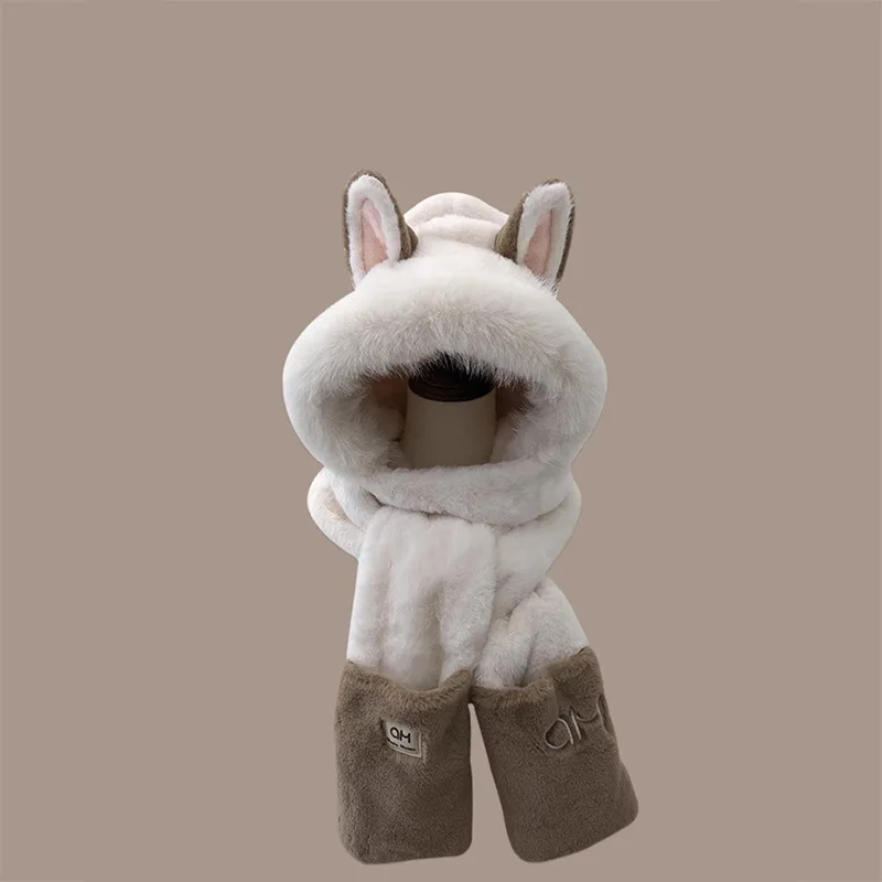Winter new Firefox ears warm furry skiing scarf gloves one-piece hat children 3