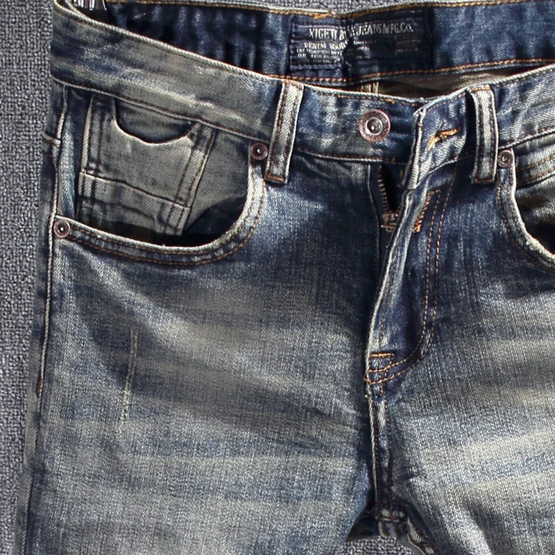 Italian Style Fashion Men Jeans Retro Wash Slim Fit Stretch Ripped Jeans Men Trousers Vintage Designer Casual Denim Pants Hombre