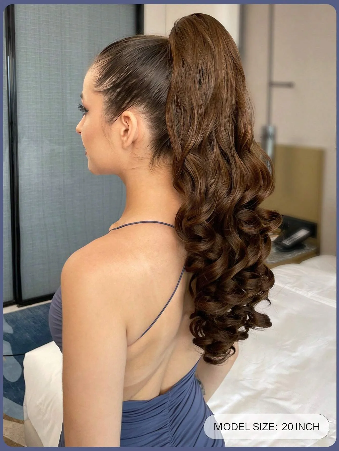 20 Inch Long Body Wave Ponytail hair Extension Synthetic Heat Resistant Claw Curly Wavy Ponytail Hairpieces Women brown