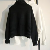 Lucyever Black White Autumn Winter Sweaters Women Soft Thick Loose Fit Knitted Pullovers Female Long Sleeve Turtleneck Sweater - Image 2