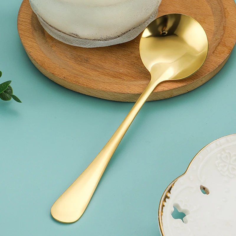 Cutlery Set Kitchenware Accessories Coffee Spoons Golden Stainless Steel Round Head Teaspoons Dessert Coffee Spoons Children's Soup Ladle Home Kitchen Utensils Tableware