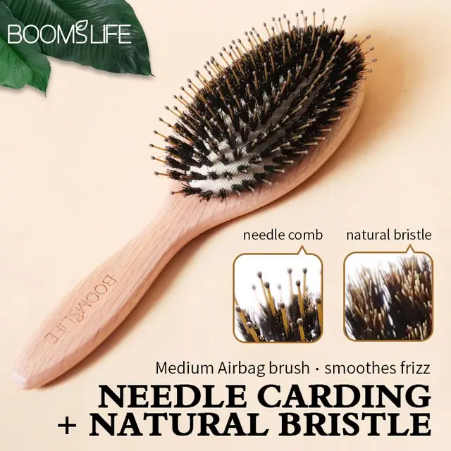 Custom Name Soft Boar Bristle Hair Brush Women Detangling Hairbrush Oak Wood Massage Comb for Wet and Dry Hair Barber Combs