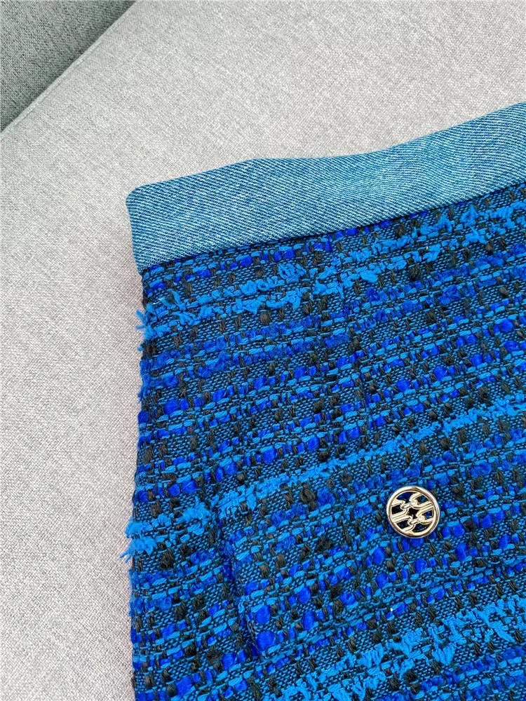 

2023 Spring Summer New Fashion Tweed Stitching Denim Skirt For Women Casual French S High Waist Skirt Ladies