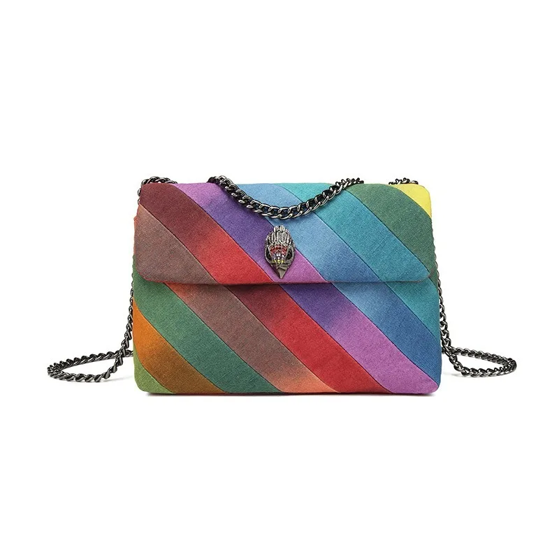 

Kurt Geiger Designer Canvas Shoulder Bag Luxury New Women's Bag Colorful Spliced Chain Crossbody handbag Rainbow Eagle Head Bag