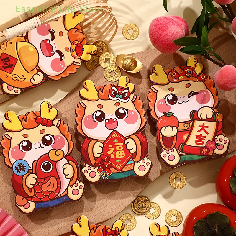 

6Pcs 2024 Dragon Year Chinese Style Red Envelopes Spring Festival Lucky Money Blessing Pocket Red Packet New Year Decor